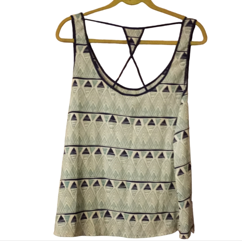 dots Size 1X Blue Multi Coastal Geometric Print Sleeveless Pullover Top Tank